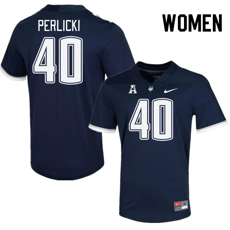Women #40 Bruno Perlicki Connecticut Huskies College Football Jerseys Stitched Sale-Navy